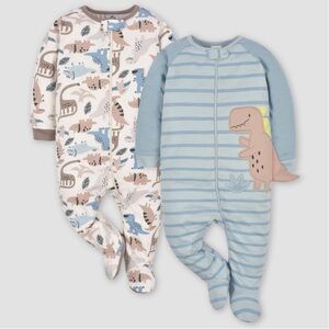 Gerber Baby Boys' 2pk Zip-Front Dino 0-3 month sleepers